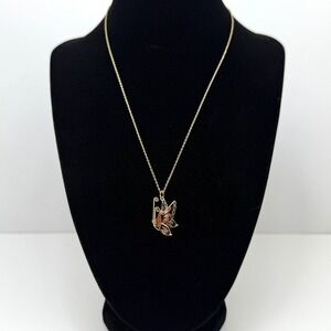 Vintage Style Enamel Butterfly Pendant Necklace Gold Tone‎ Dainty Jewelry 9.5 in